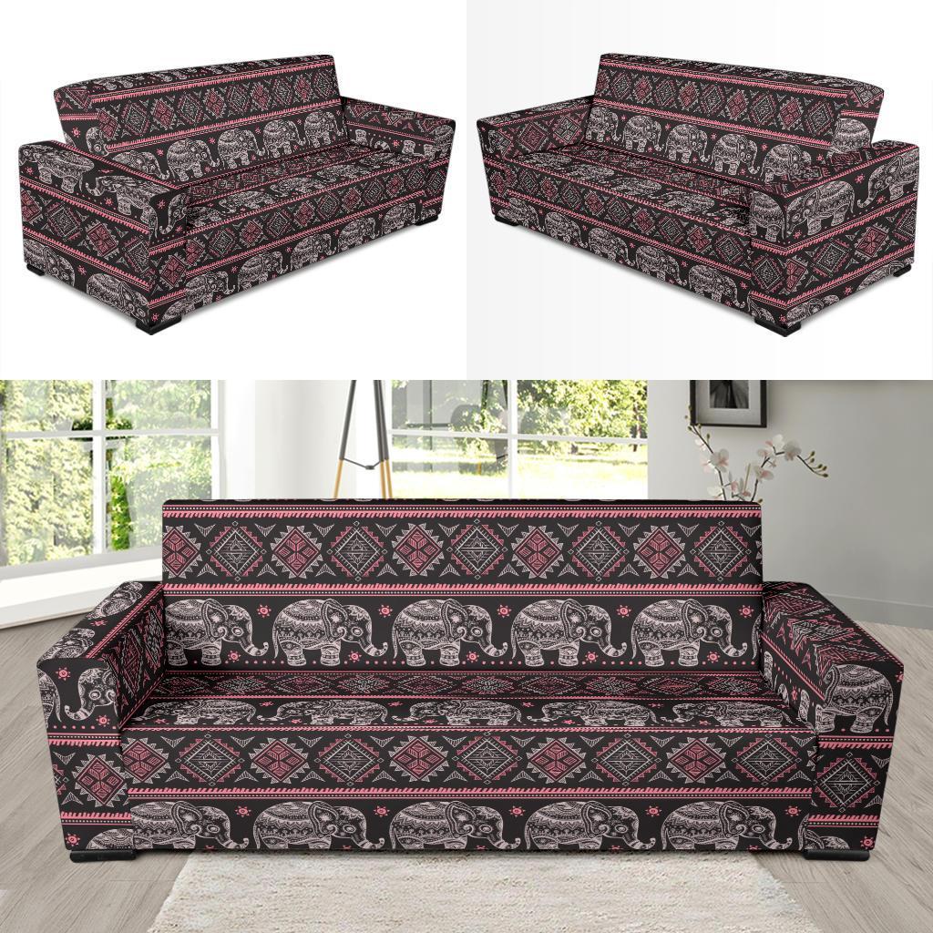 Red Elephant Aztec Pattern Print Sofa Covers-grizzshop