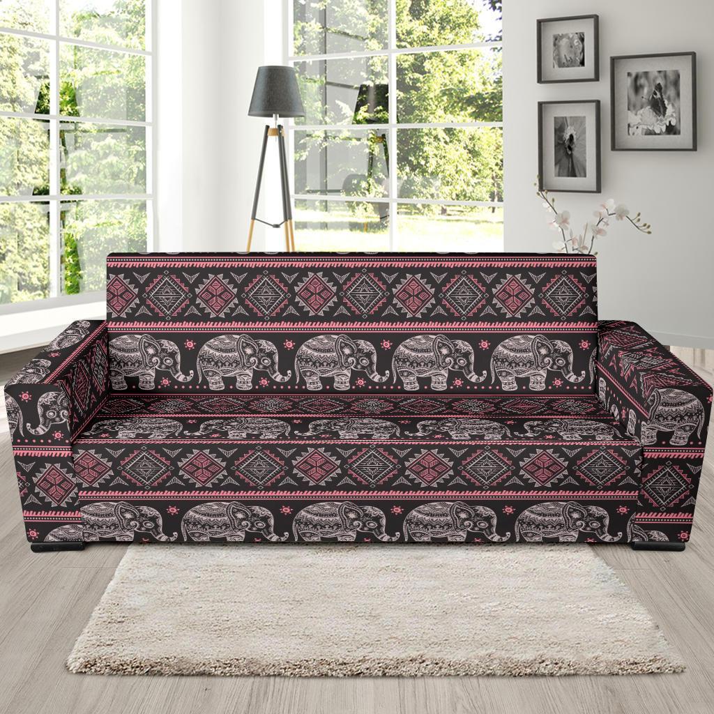 Red Elephant Aztec Pattern Print Sofa Covers-grizzshop