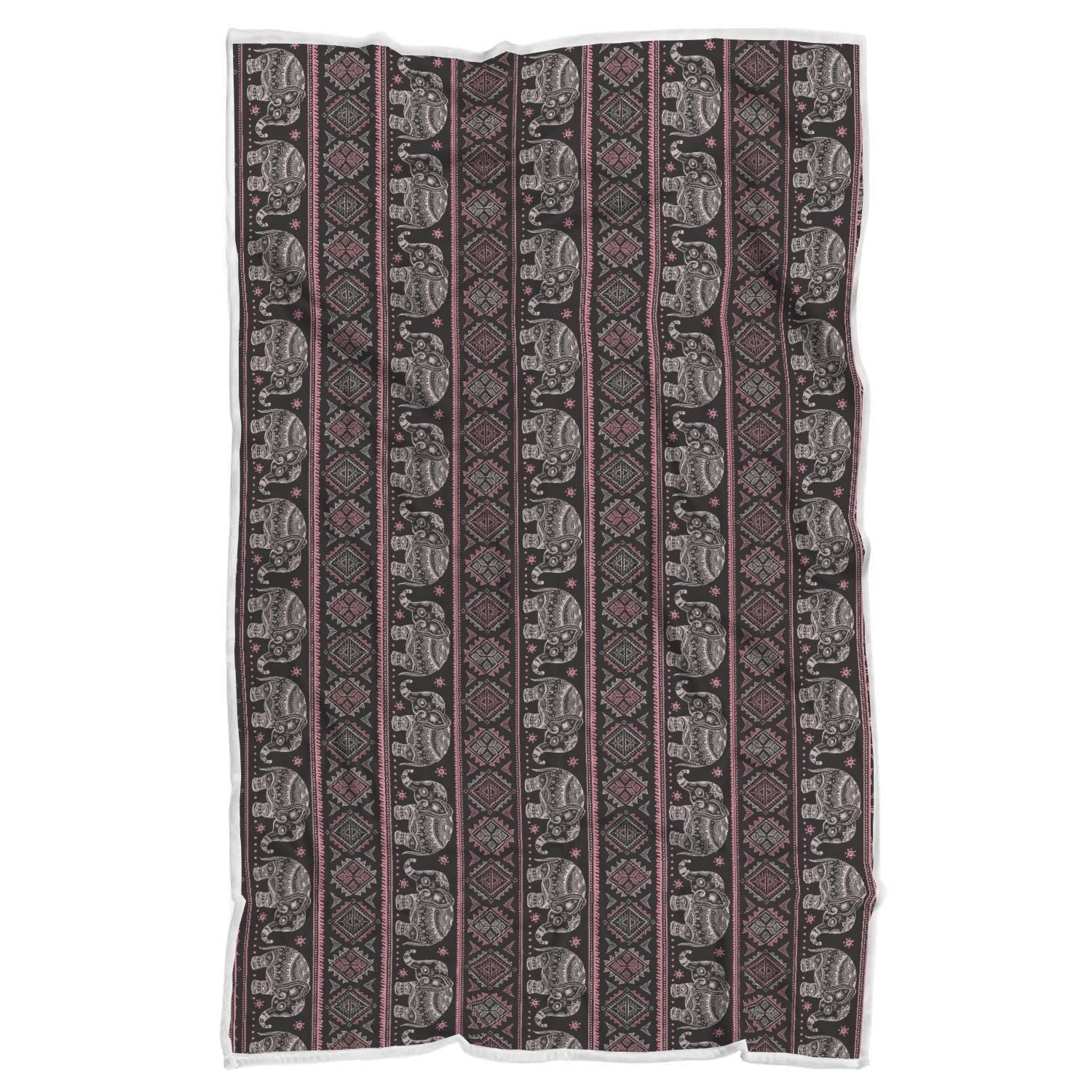 Red Elephant Aztec Pattern Print Throw Blanket-grizzshop