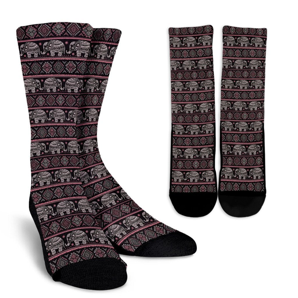 Red Elephant Aztec Pattern Print Unisex Crew Socks-grizzshop