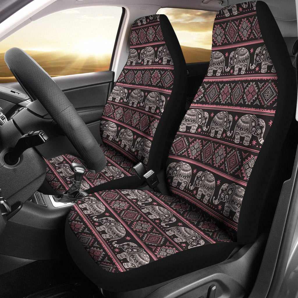 Red Elephant Aztec Pattern Print Universal Fit Car Seat Cover-grizzshop