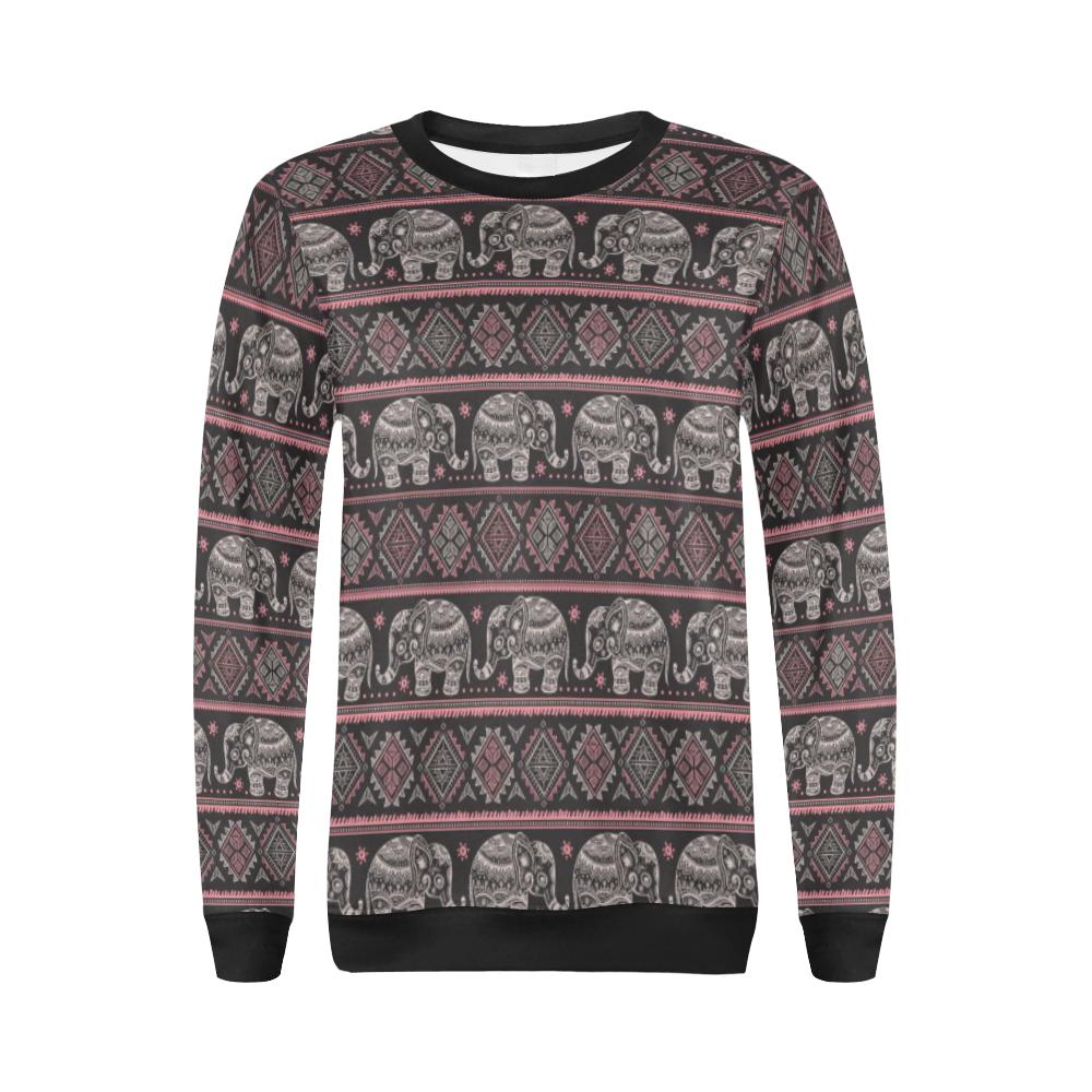 Red Elephant Aztec Pattern Print Women Crewneck Sweatshirt-grizzshop