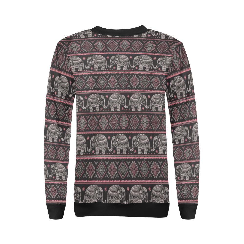 Red Elephant Aztec Pattern Print Women Crewneck Sweatshirt-grizzshop