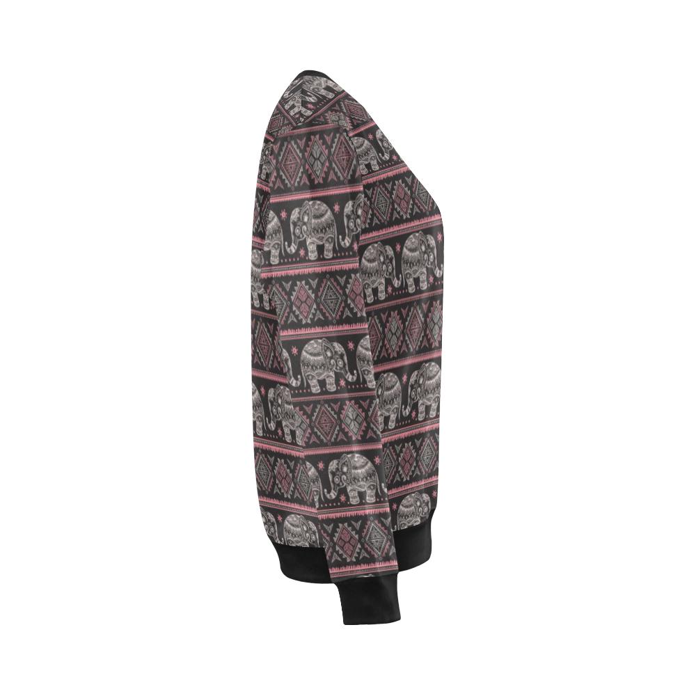 Red Elephant Aztec Pattern Print Women Crewneck Sweatshirt-grizzshop