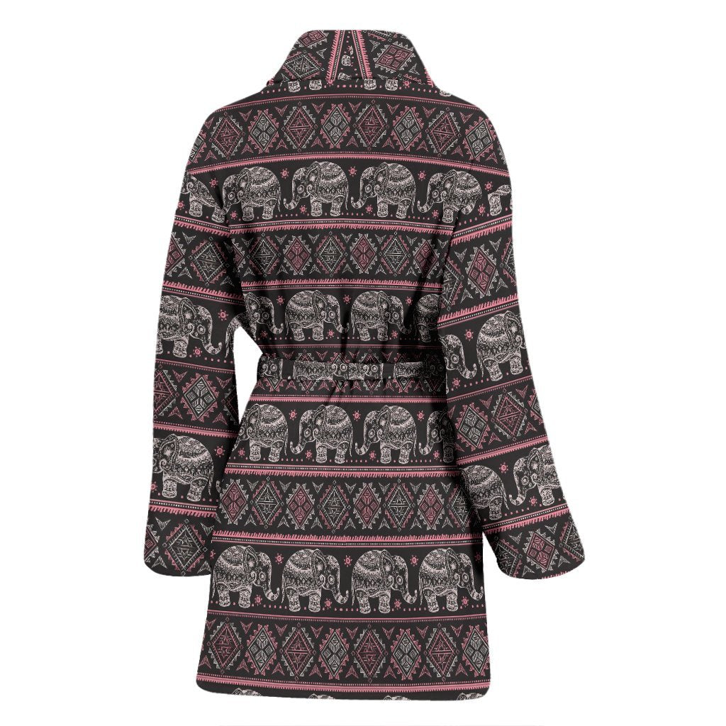 Red Elephant Aztec Pattern Print Women Long Robe-grizzshop
