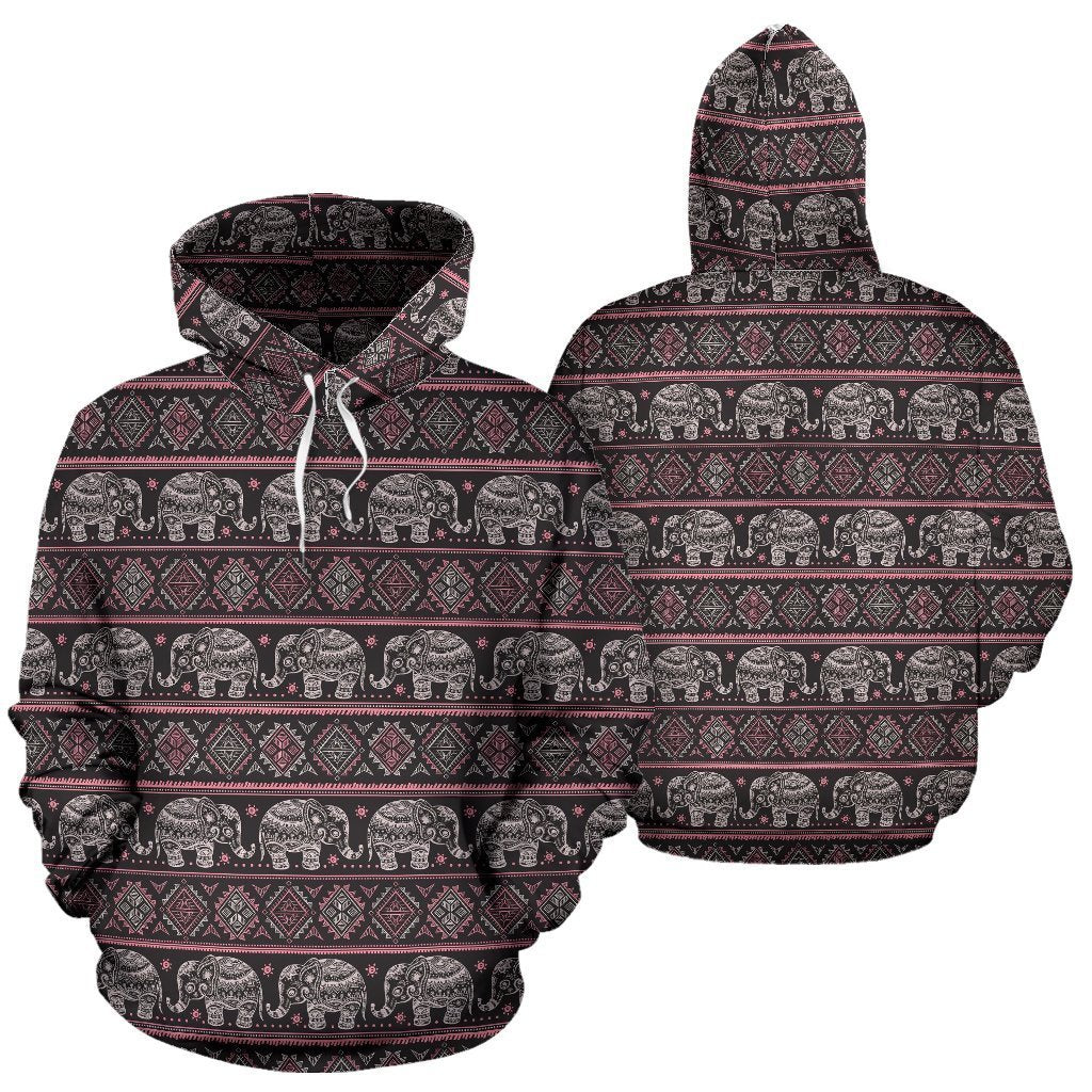 Red Elephant Aztec Pattern Print Women Men Pullover Hoodie-grizzshop