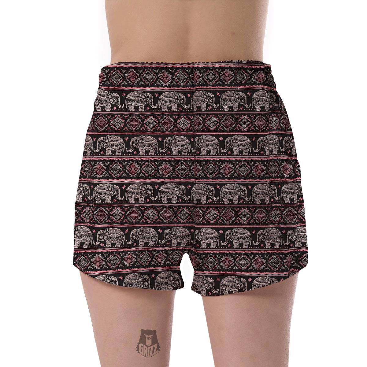 Red Elephant Aztec Pattern Print Women's Shorts-grizzshop