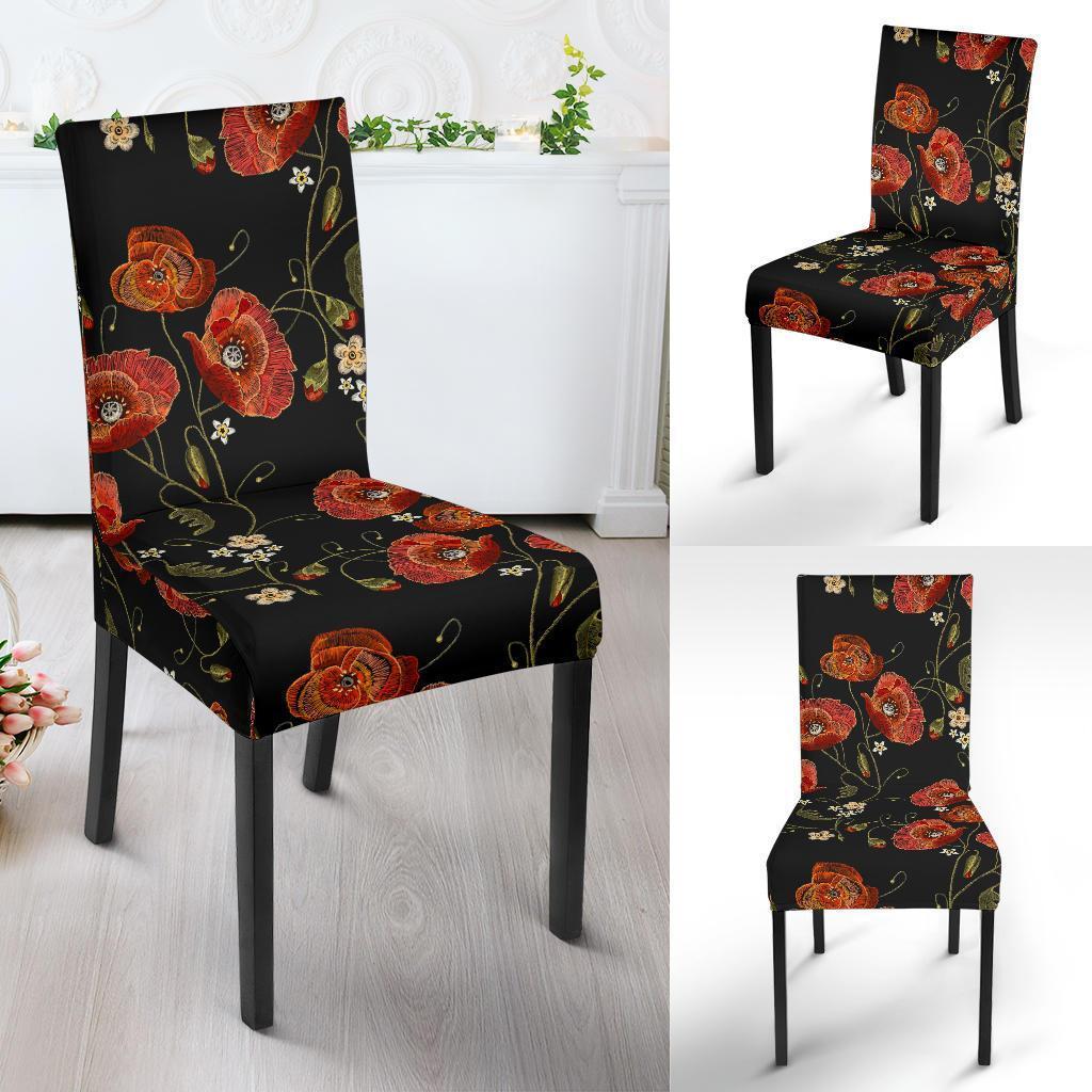 Red Floral Poppy Pattern Print Chair Cover-grizzshop