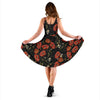 Red Floral Poppy Pattern Print Dress-grizzshop