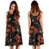 Red Floral Poppy Pattern Print Dress-grizzshop