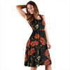 Red Floral Poppy Pattern Print Dress-grizzshop