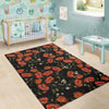 Red Floral Poppy Pattern Print Floor Mat-grizzshop