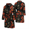 Red Floral Poppy Pattern Print Men Long Robe-grizzshop