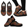 Red Flower Paisley Pattern Print Black Sneaker Shoes For Men Women-grizzshop