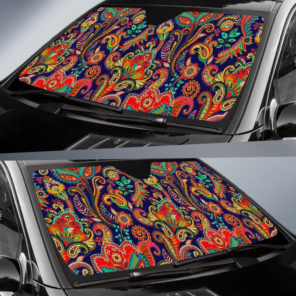 Red Flower Paisley Pattern Print Car Sun Shade-grizzshop