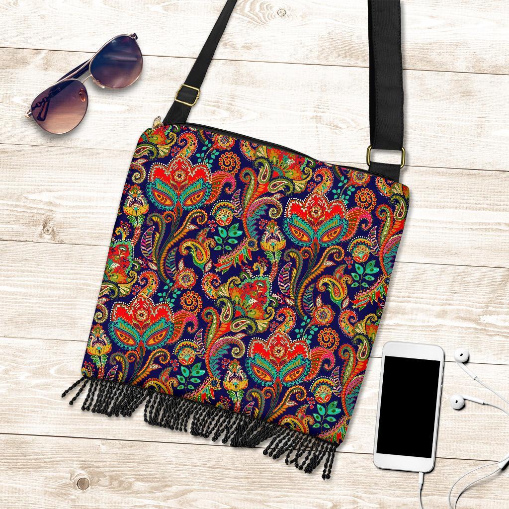 Red Flower Paisley Pattern Print Crossbody Bags-grizzshop