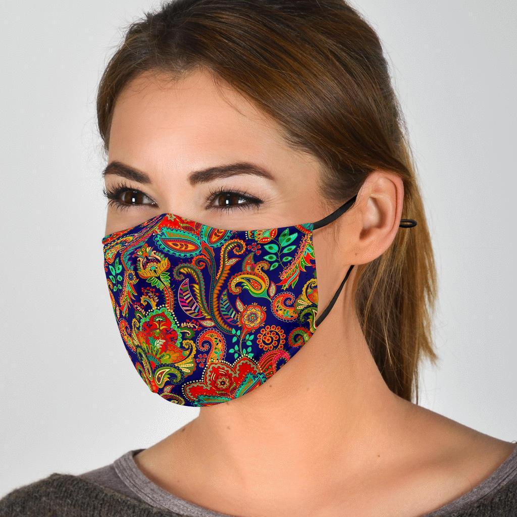 Red Flower Paisley Pattern Print Face Mask-grizzshop