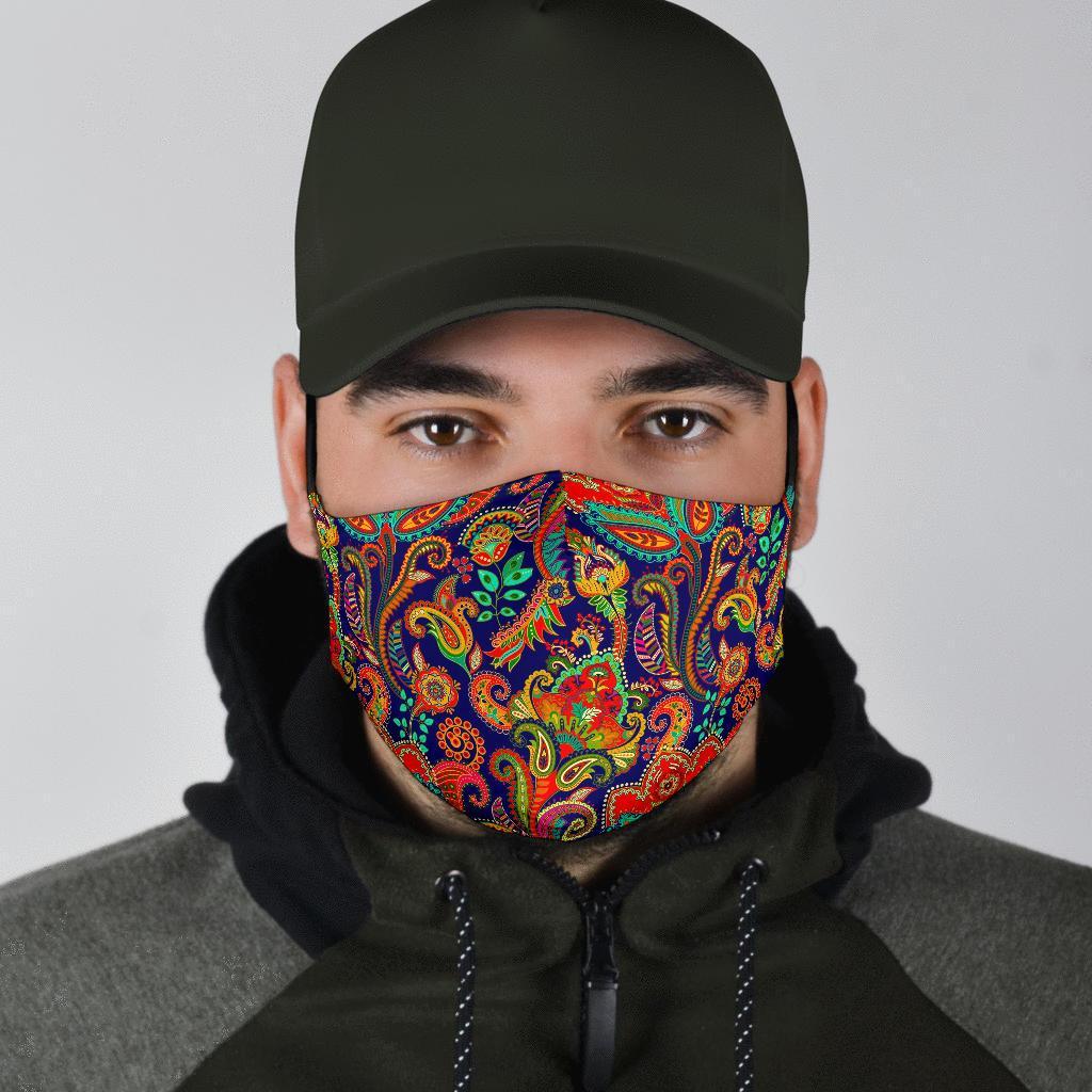 Red Flower Paisley Pattern Print Face Mask-grizzshop