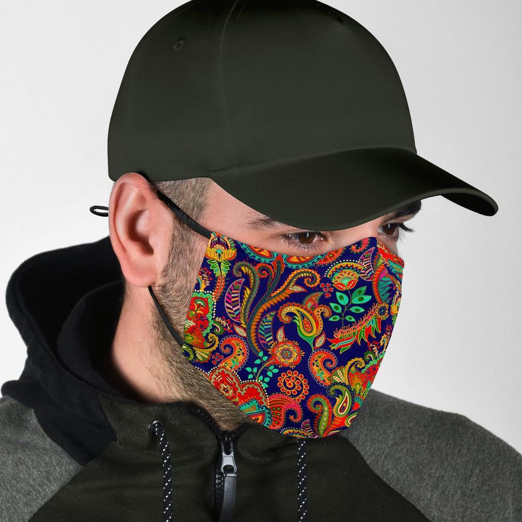 Red Flower Paisley Pattern Print Face Mask-grizzshop