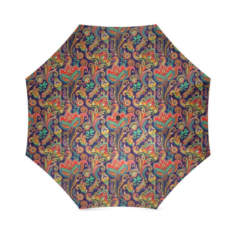 Red Flower Paisley Pattern Print Foldable Umbrella-grizzshop