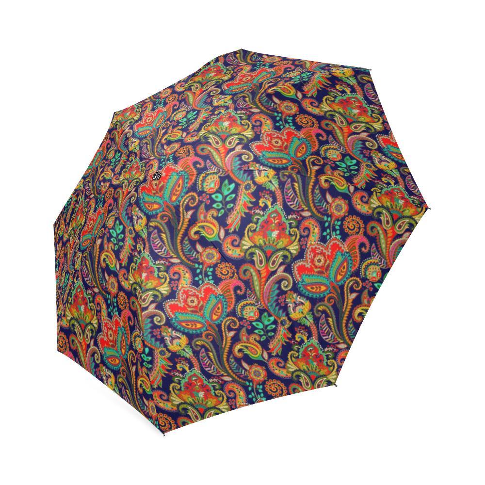 Red Flower Paisley Pattern Print Foldable Umbrella-grizzshop