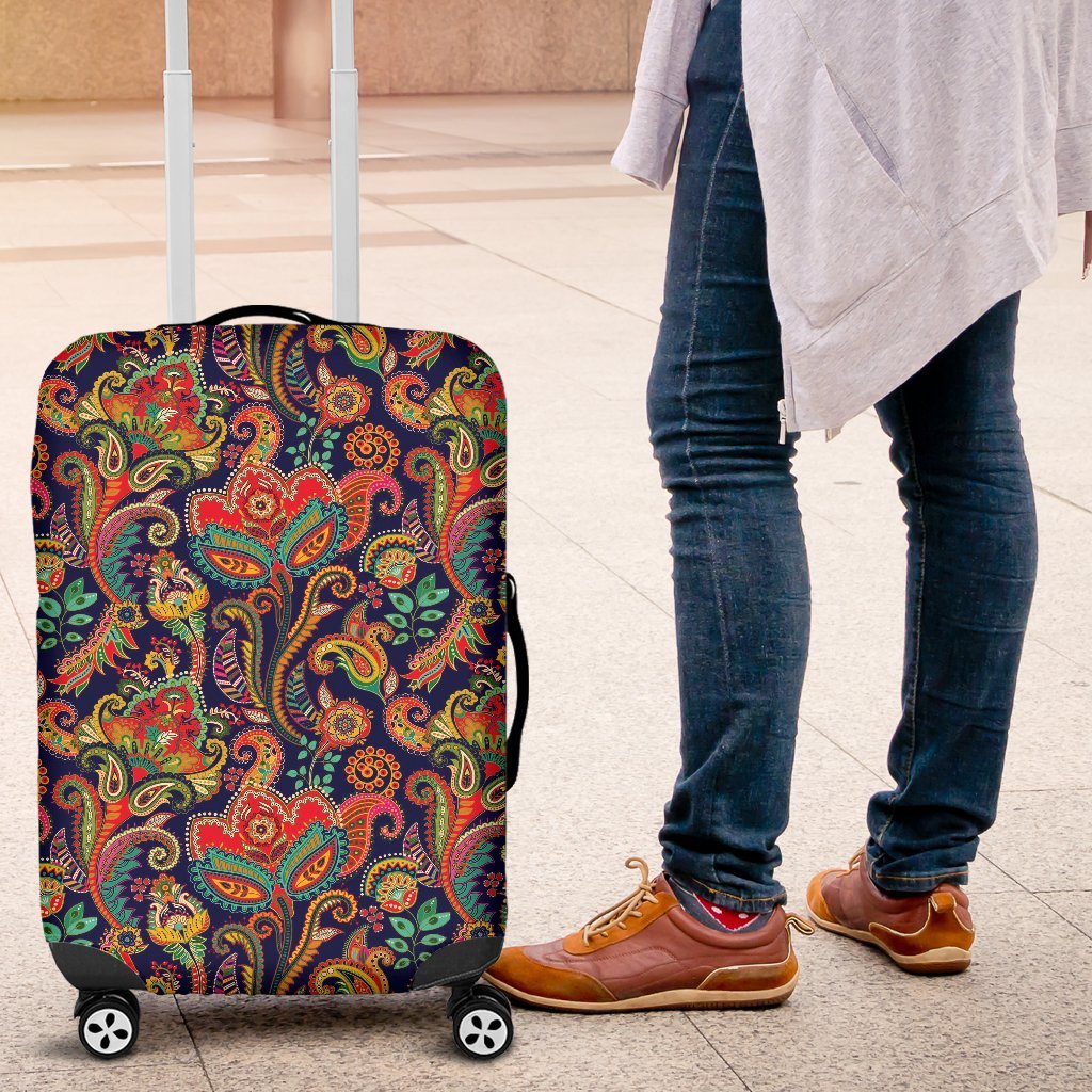 Red Flower Paisley Pattern Print Luggage Cover Protector-grizzshop