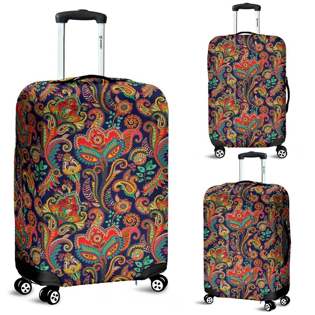 Red Flower Paisley Pattern Print Luggage Cover Protector-grizzshop