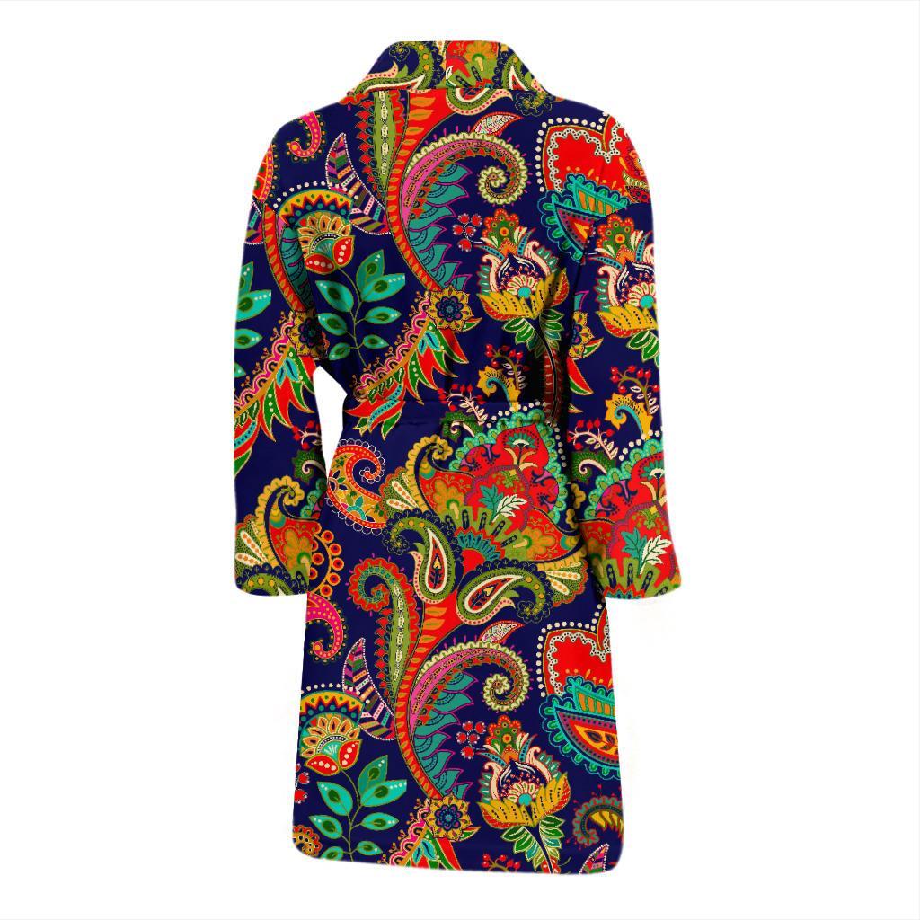 Red Flower Paisley Pattern Print Men Long Robe-grizzshop