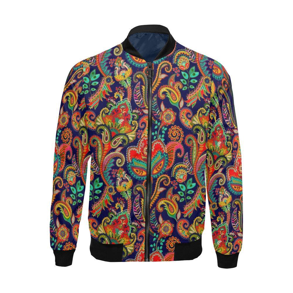 Red Flower Paisley Pattern Print Men's Bomber Jacket-grizzshop