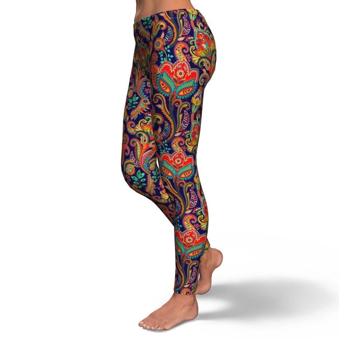 Red Flower Paisley Pattern Print Pattern Women Leggings-grizzshop