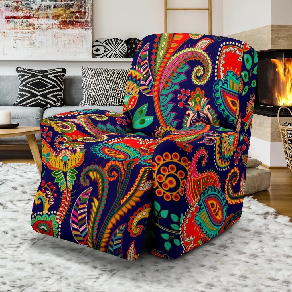 Red Flower Paisley Pattern Print Recliner Cover-grizzshop