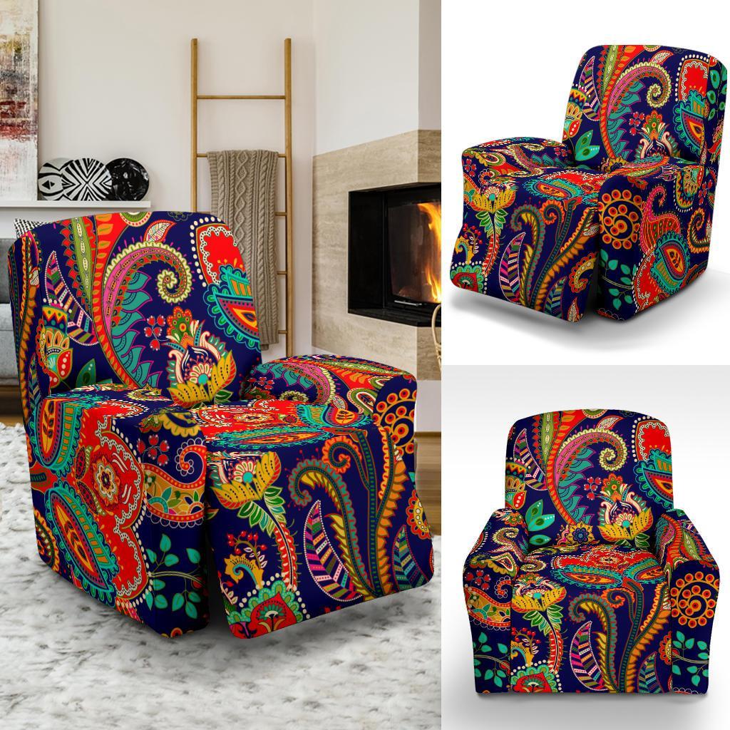 Red Flower Paisley Pattern Print Recliner Cover-grizzshop