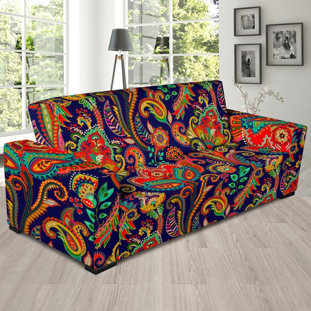 Red Flower Paisley Pattern Print Sofa Covers-grizzshop