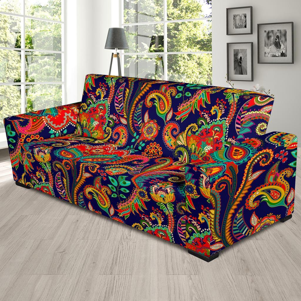 Red Flower Paisley Pattern Print Sofa Covers-grizzshop