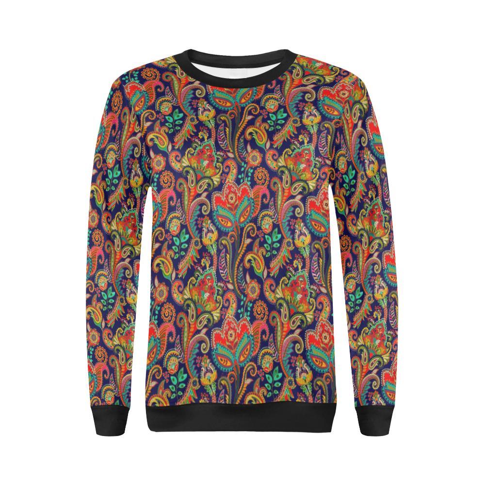 Red Flower Paisley Pattern Print Women Crewneck Sweatshirt-grizzshop