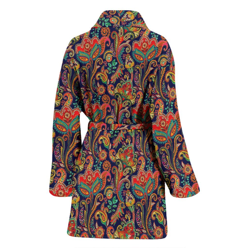 Red Flower Paisley Pattern Print Women Long Robe-grizzshop