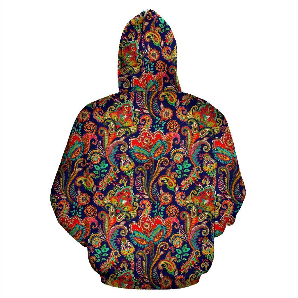 Red Flower Paisley Pattern Print Women Men Pullover Hoodie-grizzshop