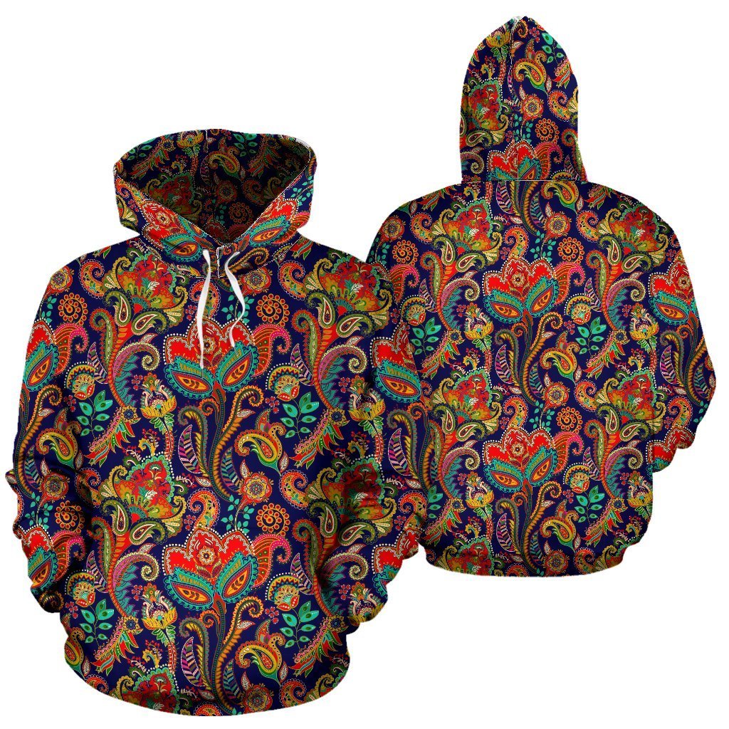 Red Flower Paisley Pattern Print Women Men Pullover Hoodie-grizzshop