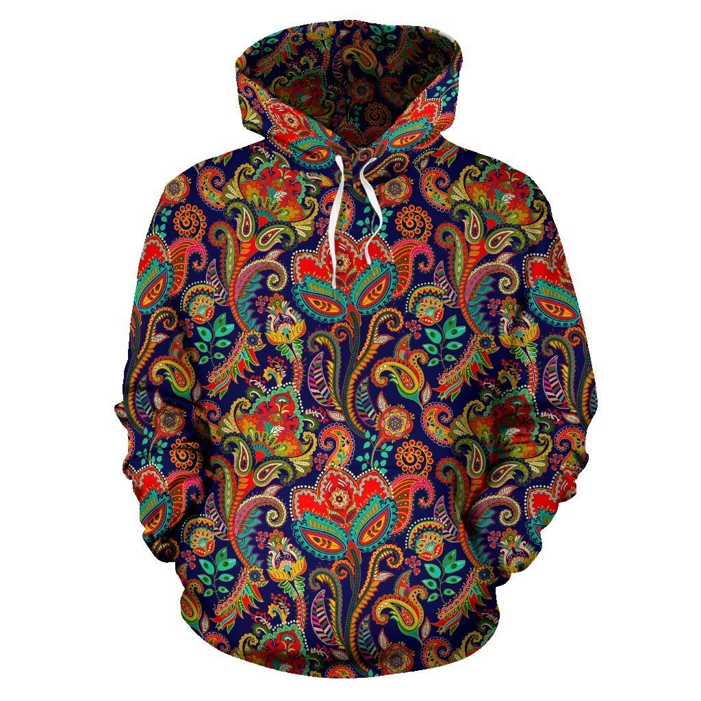 Red Flower Paisley Pattern Print Women Men Pullover Hoodie-grizzshop