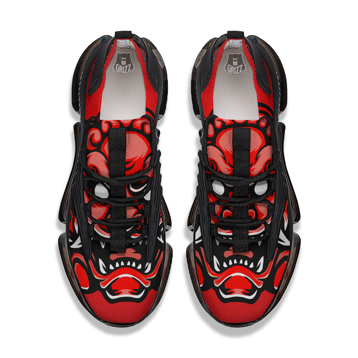 Red Foo Dog Print Black Gym Shoes-grizzshop