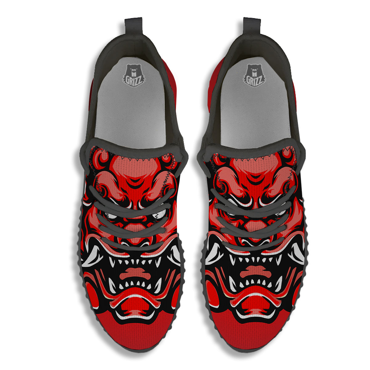 Red Foo Dog Print Black Walking Shoes-grizzshop