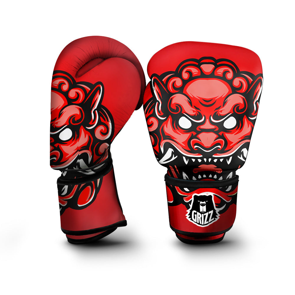 Red Foo Dog Print Boxing Gloves-grizzshop