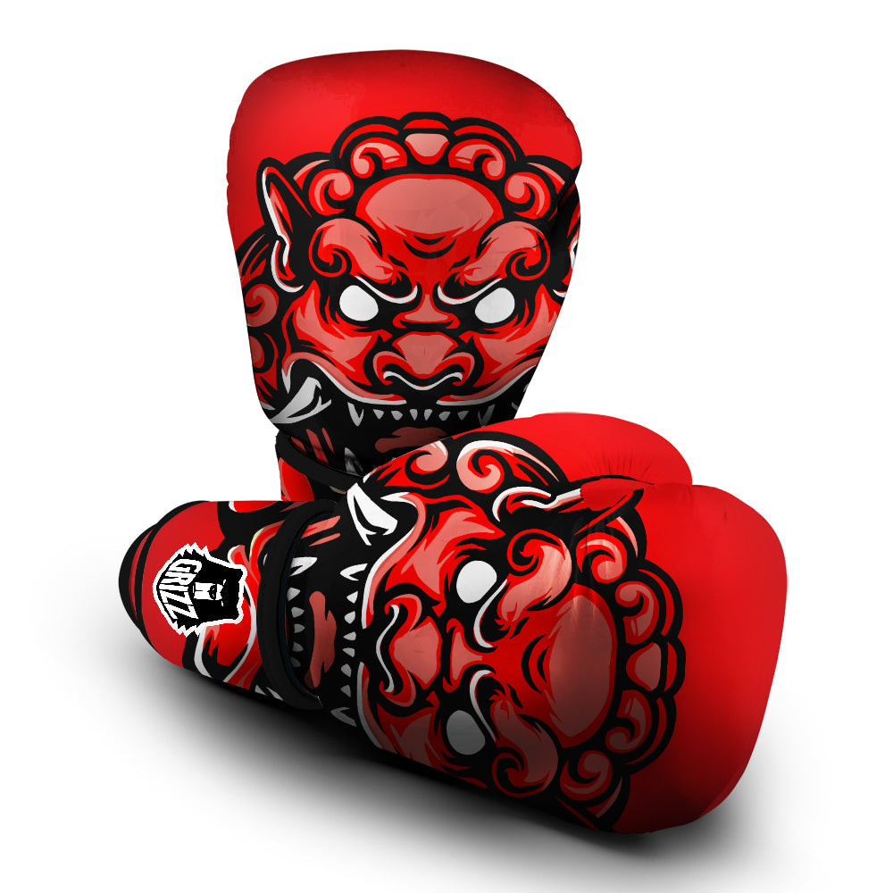 Red Foo Dog Print Boxing Gloves-grizzshop