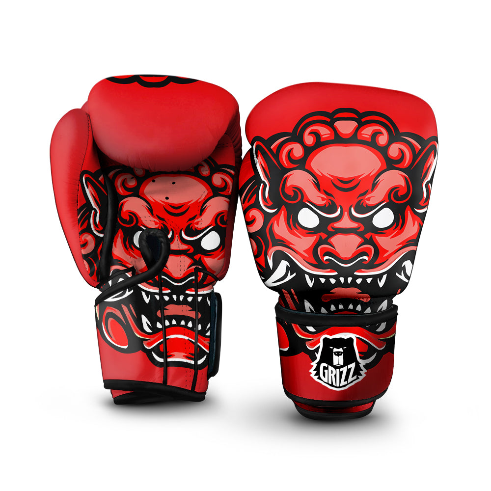 Red Foo Dog Print Boxing Gloves-grizzshop