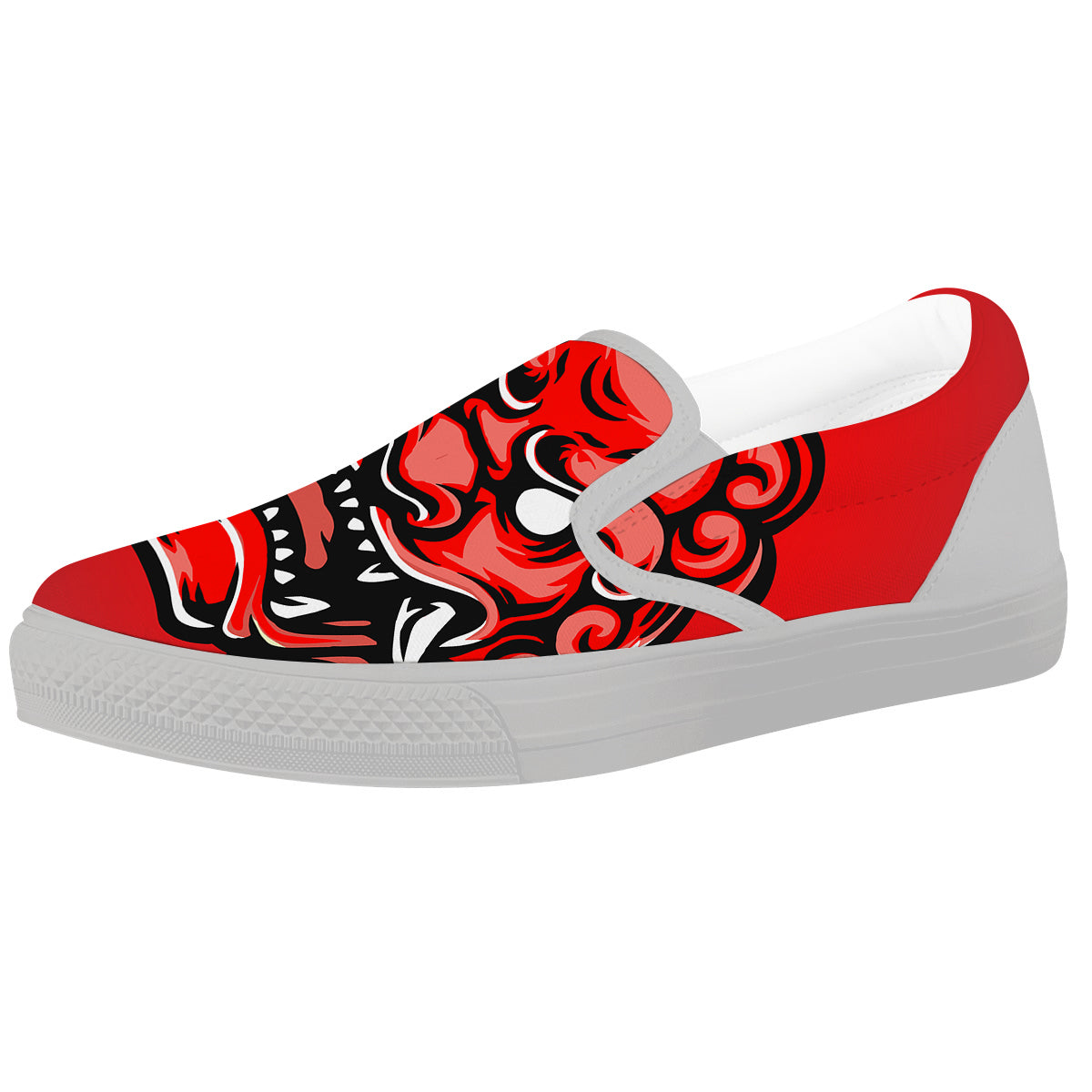 Red Foo Dog Print White Slip On Shoes-grizzshop