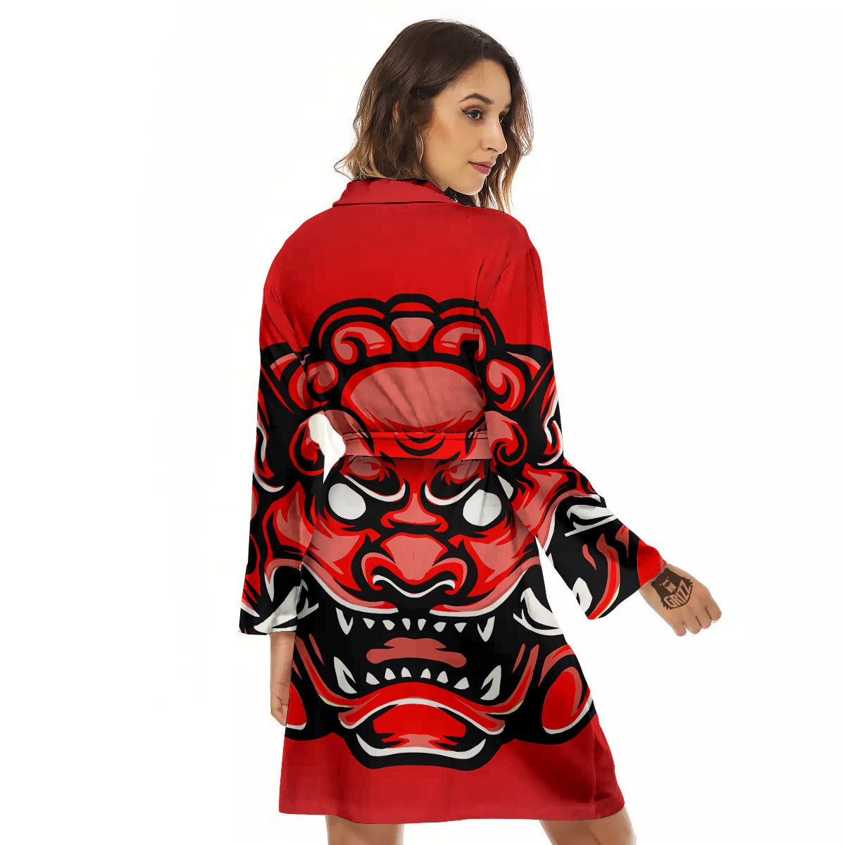 Red Foo Dog Print Women's Robe-grizzshop