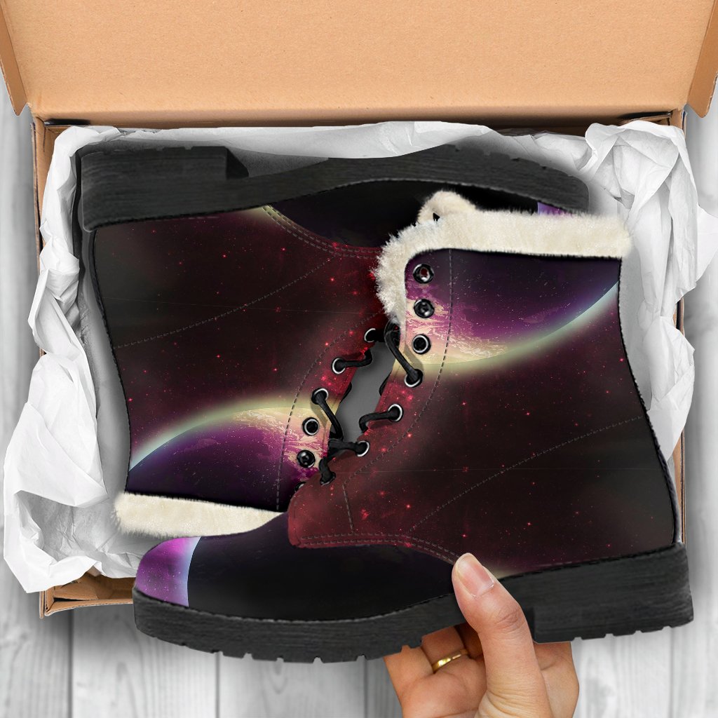 Red Galaxy Space Moon Earth Print Comfy Winter Boots-grizzshop