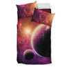 Red Galaxy Space Moon Earth Print Duvet Cover Bedding Set-grizzshop