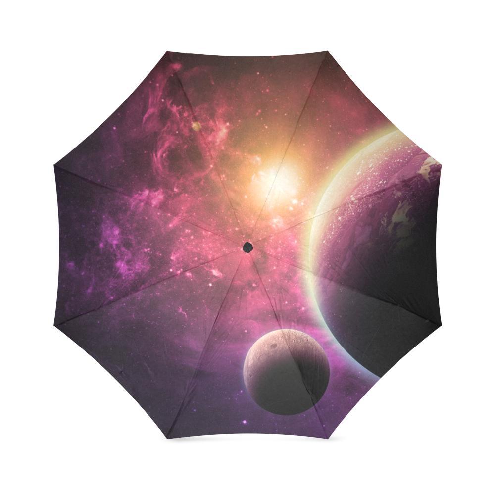 Red Galaxy Space Moon Earth Print Foldable Umbrella-grizzshop