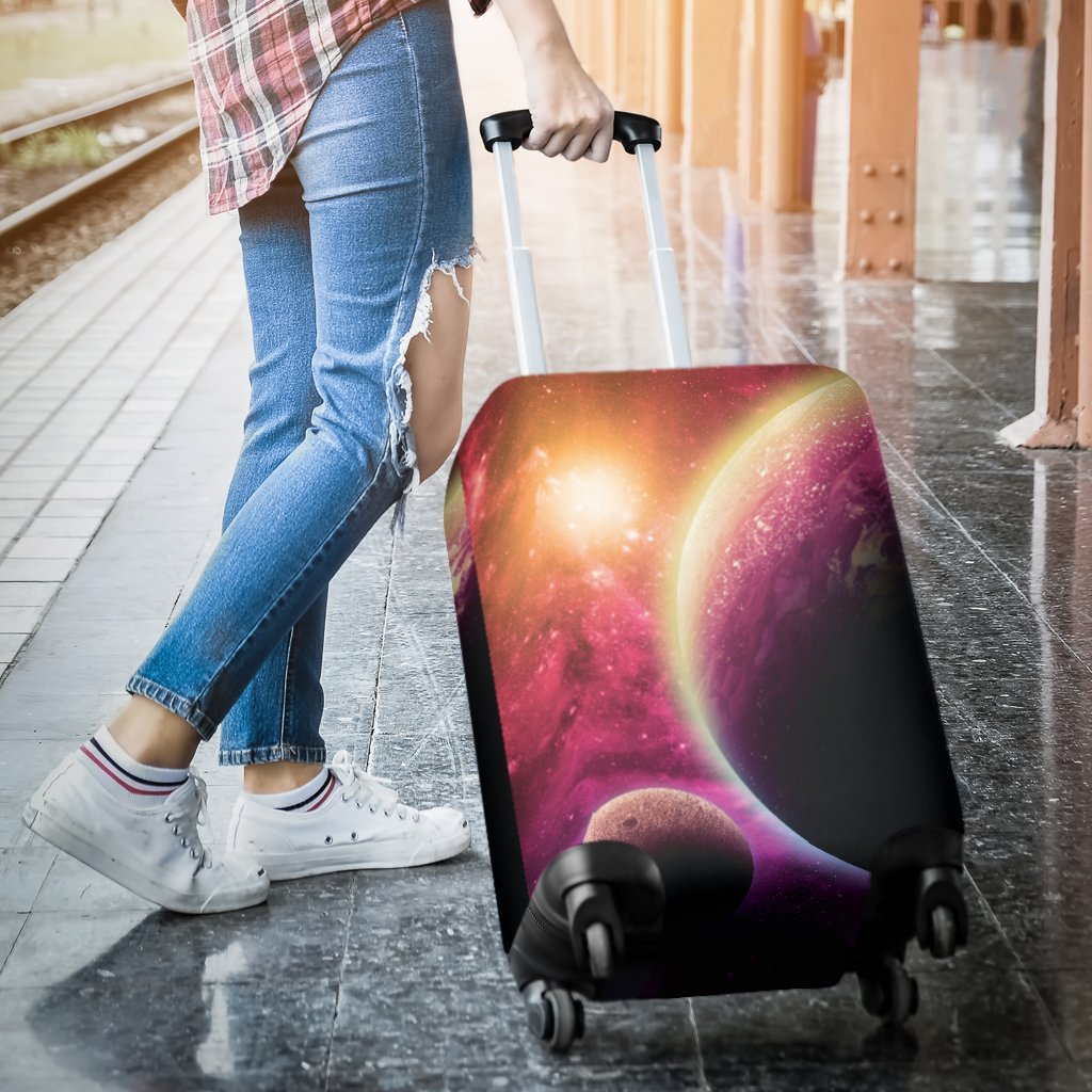 Red Galaxy Space Moon Earth Print Luggage Cover Protector-grizzshop